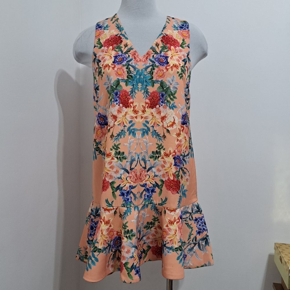 Keepsake The Label Anthropologie V Neck Sleeveless Floral Dress XS Petite Peach - Picture 13 of 14